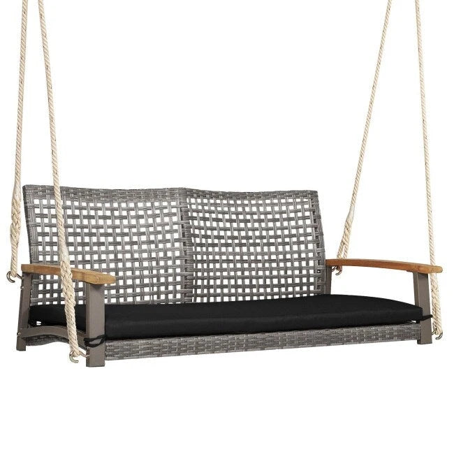 2-Person Patio Wicker Hanging Swing Chair - 55  x 27  x 21.5  (L x W x H)
