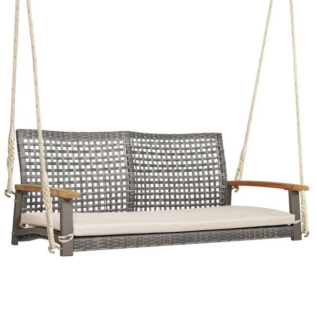 2-Person Patio Wicker Hanging Swing Chair - 55  x 27  x 21.5  (L x W x H)
