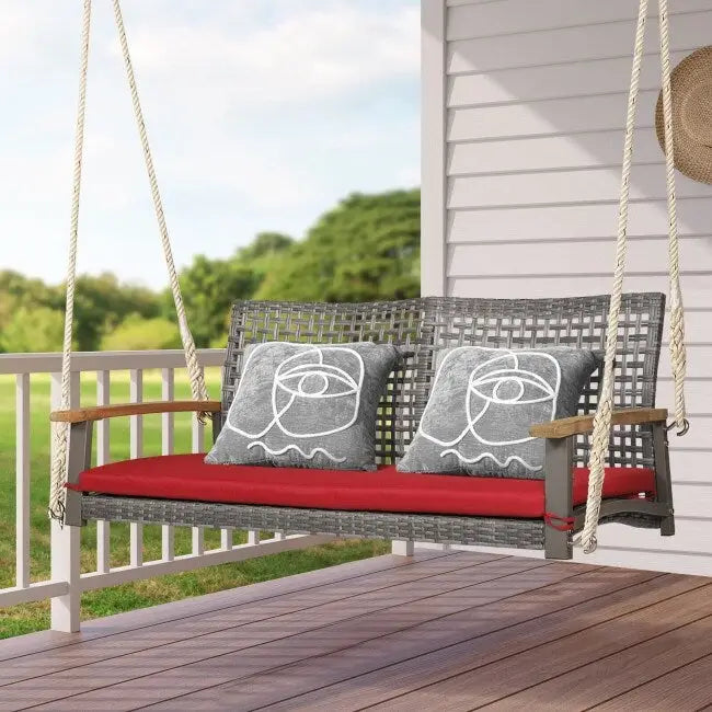 2-Person Patio Wicker Hanging Swing Chair - 55  x 27  x 21.5  (L x W x H)