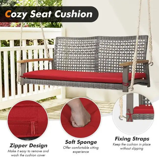2-Person Patio Wicker Hanging Swing Chair - 55  x 27  x 21.5  (L x W x H)