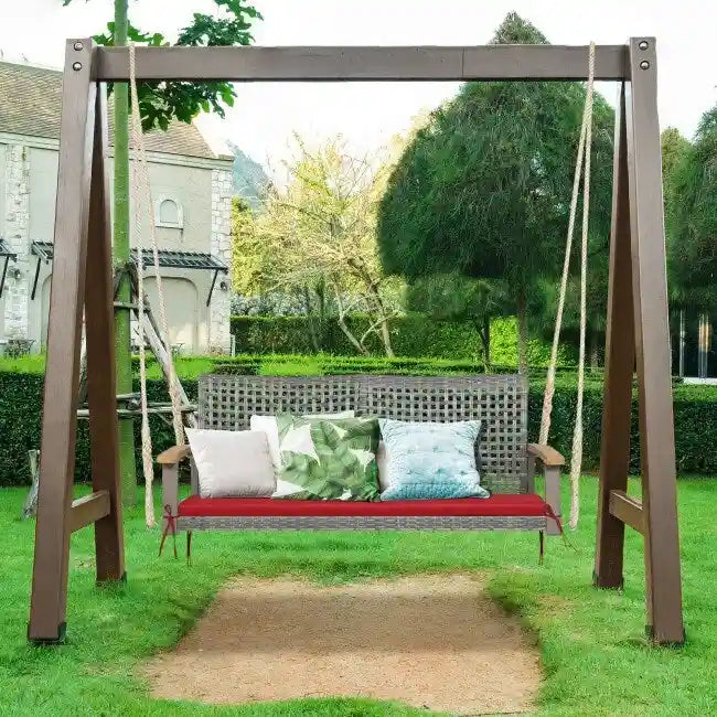2-Person Patio Wicker Hanging Swing Chair - 55  x 27  x 21.5  (L x W x H)