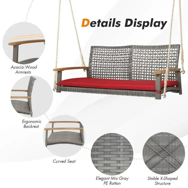 2-Person Patio Wicker Hanging Swing Chair - 55  x 27  x 21.5  (L x W x H)