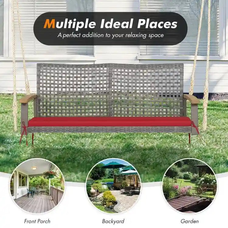 2-Person Patio Wicker Hanging Swing Chair - 55  x 27  x 21.5  (L x W x H)