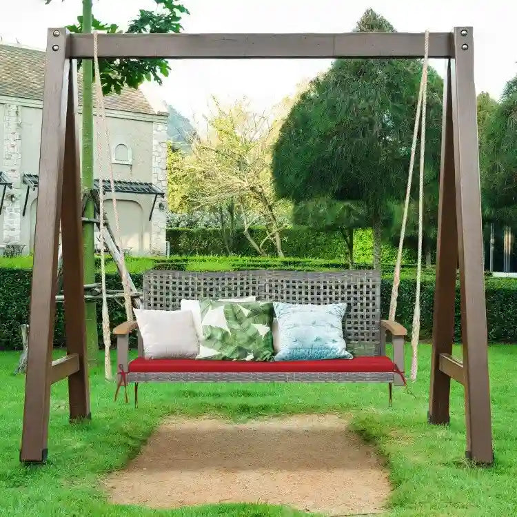 2-Person Patio Wicker Hanging Swing Chair - 55  x 27  x 21.5  (L x W x H)