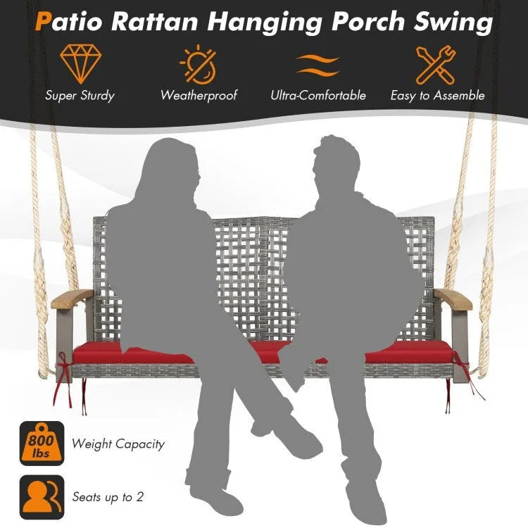 2-Person Patio Wicker Hanging Swing Chair - 55  x 27  x 21.5  (L x W x H)