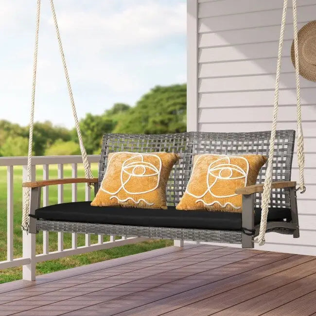 2-Person Patio Wicker Hanging Swing Chair - 55  x 27  x 21.5  (L x W x H)