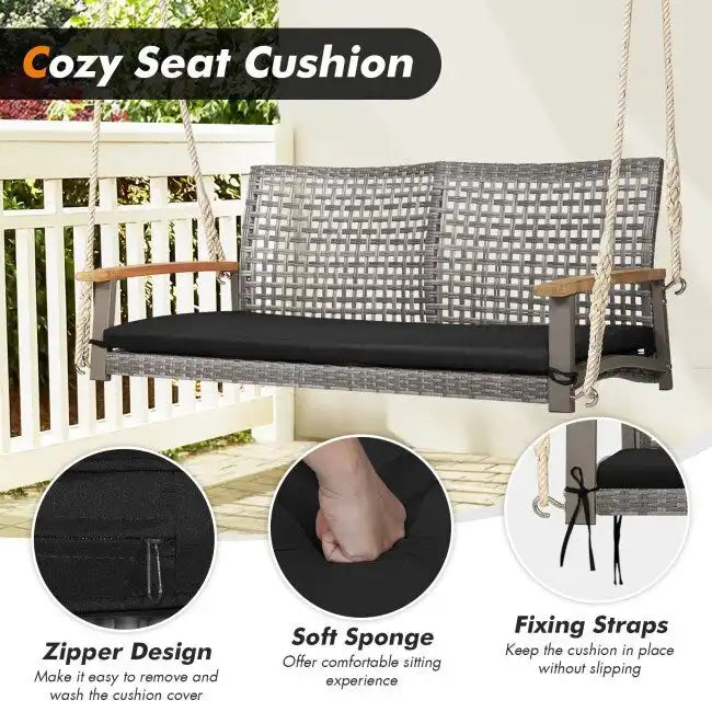 2-Person Patio Wicker Hanging Swing Chair - 55  x 27  x 21.5  (L x W x H)