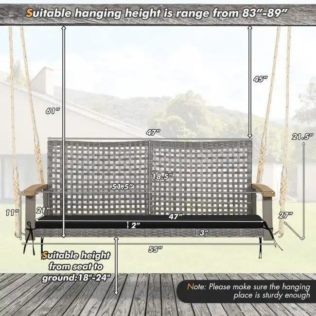 2-Person Patio Wicker Hanging Swing Chair - 55  x 27  x 21.5  (L x W x H)