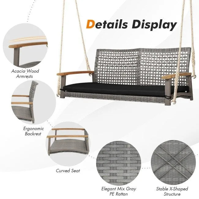 2-Person Patio Wicker Hanging Swing Chair - 55  x 27  x 21.5  (L x W x H)