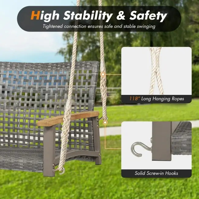 2-Person Patio Wicker Hanging Swing Chair - 55  x 27  x 21.5  (L x W x H)