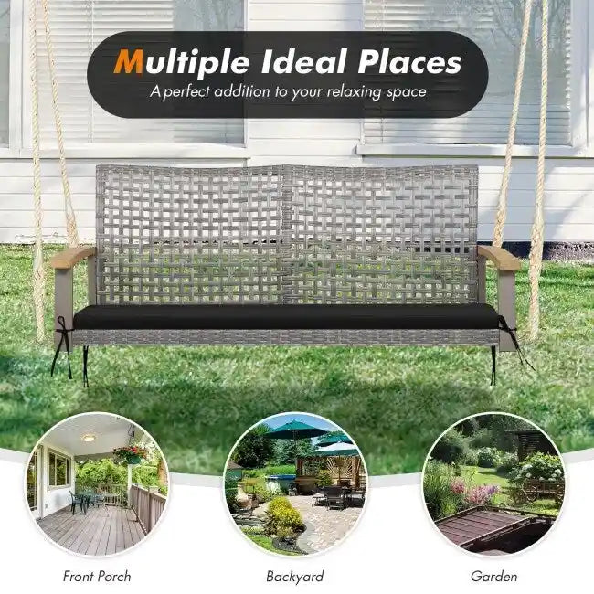 2-Person Patio Wicker Hanging Swing Chair - 55  x 27  x 21.5  (L x W x H)