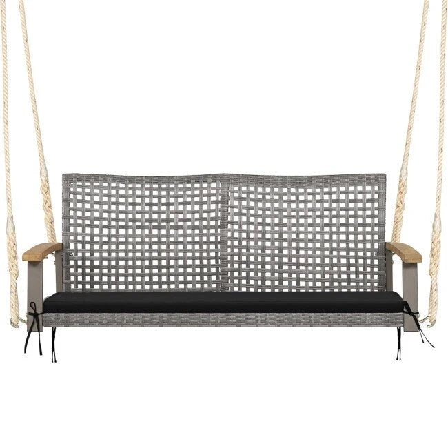 2-Person Patio Wicker Hanging Swing Chair - 55  x 27  x 21.5  (L x W x H)