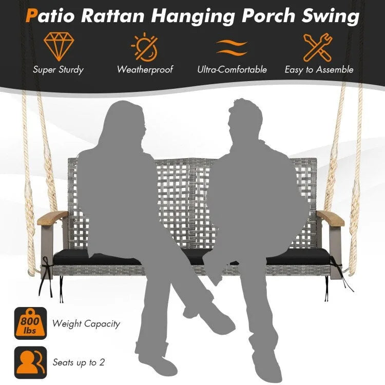 2-Person Patio Wicker Hanging Swing Chair - 55  x 27  x 21.5  (L x W x H)
