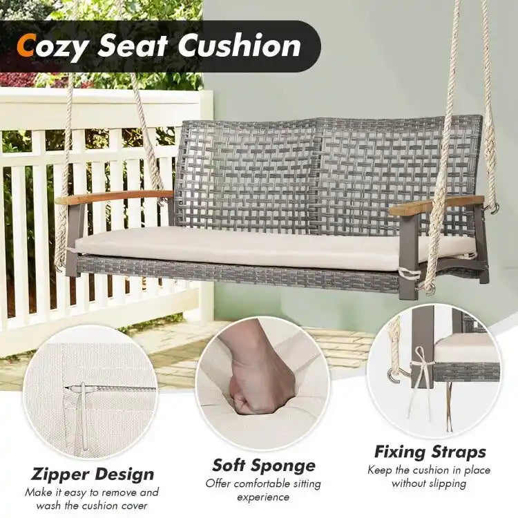 2-Person Patio Wicker Hanging Swing Chair - 55  x 27  x 21.5  (L x W x H)