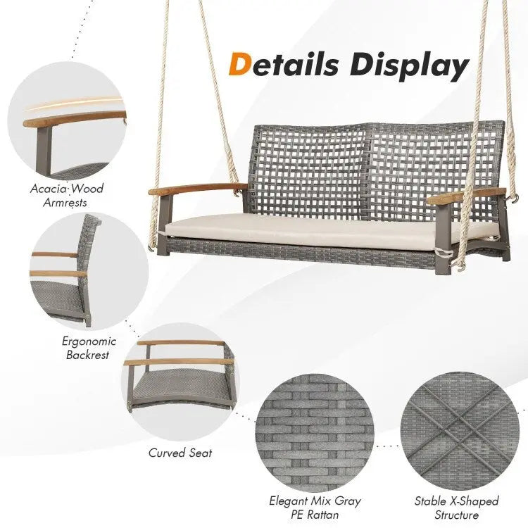2-Person Patio Wicker Hanging Swing Chair - 55  x 27  x 21.5  (L x W x H)