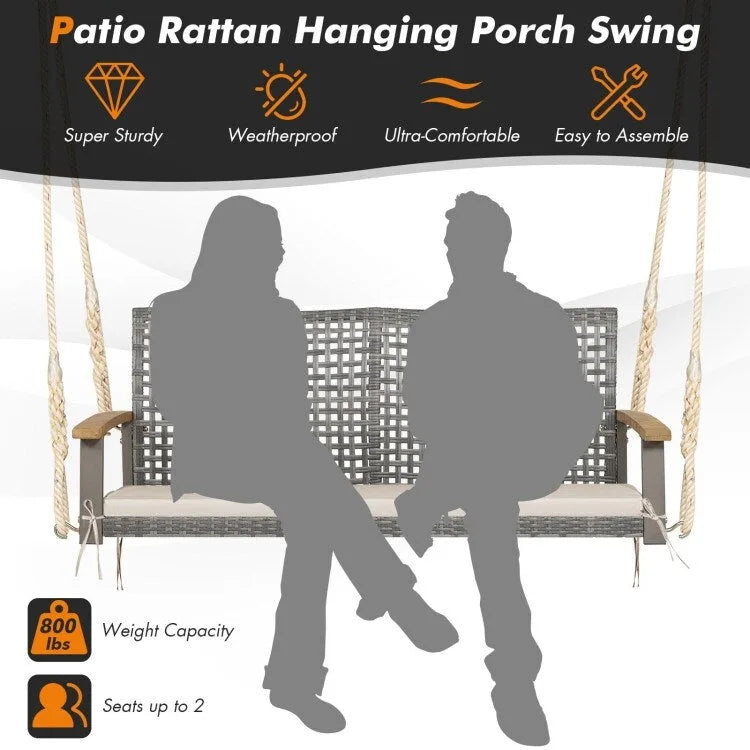 2-Person Patio Wicker Hanging Swing Chair - 55  x 27  x 21.5  (L x W x H)