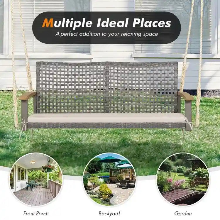 2-Person Patio Wicker Hanging Swing Chair - 55  x 27  x 21.5  (L x W x H)