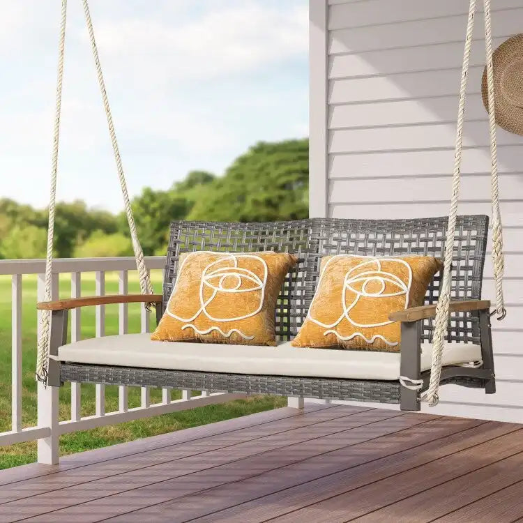 2-Person Patio Wicker Hanging Swing Chair - 55  x 27  x 21.5  (L x W x H)