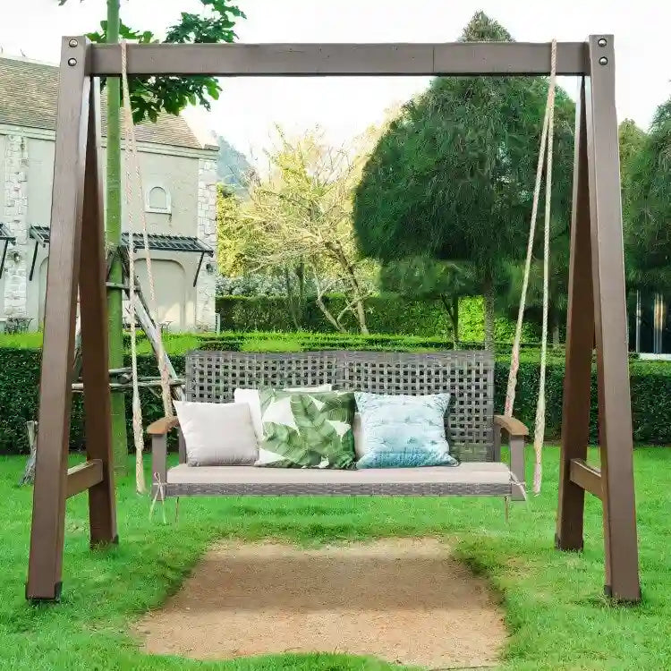 2-Person Patio Wicker Hanging Swing Chair - 55  x 27  x 21.5  (L x W x H)