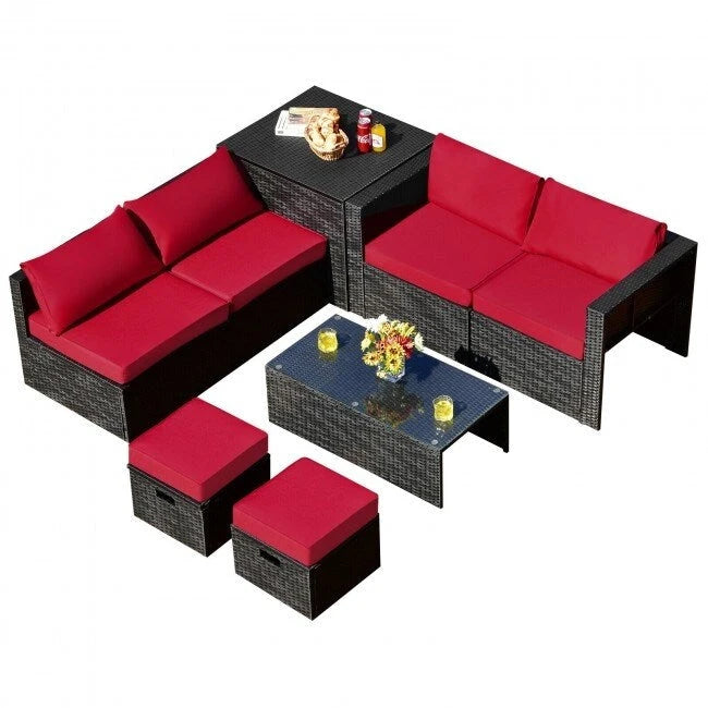 8 Pieces Patio Rattan Storage Table Furniture Set - 25  x 25  x 4  (L x W x D)