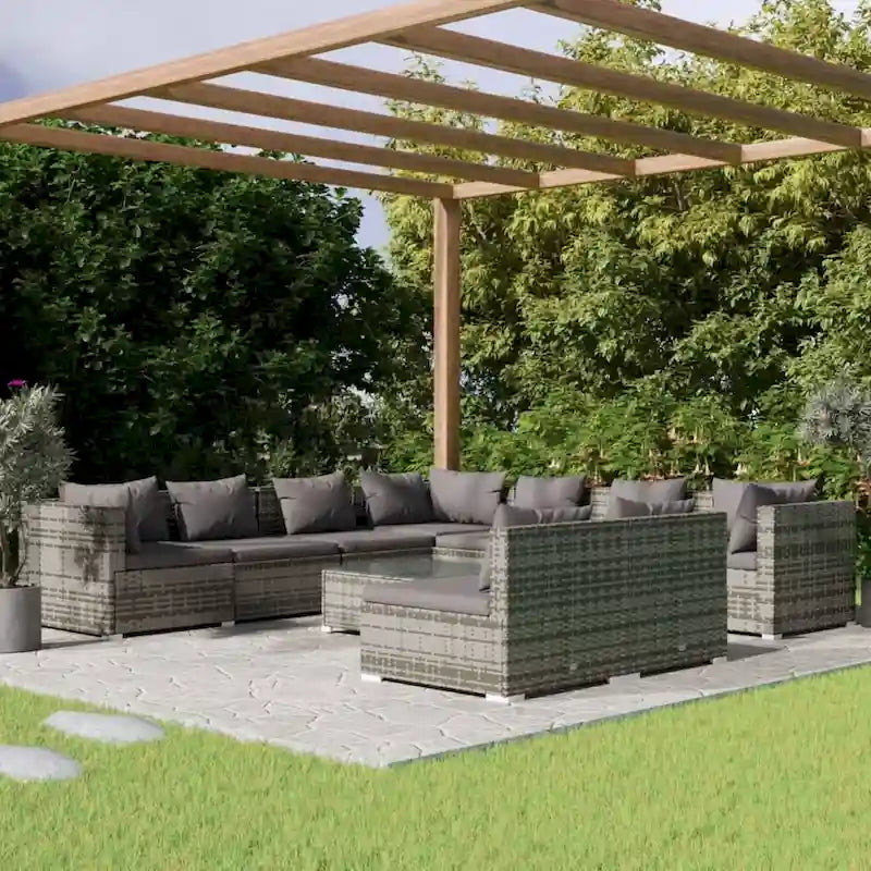 vidaXL Patio Lounge Set Outdoor Sectional Sofa Set Table Garden Poly Rattan - 27.6  x 27.6  x 23.8