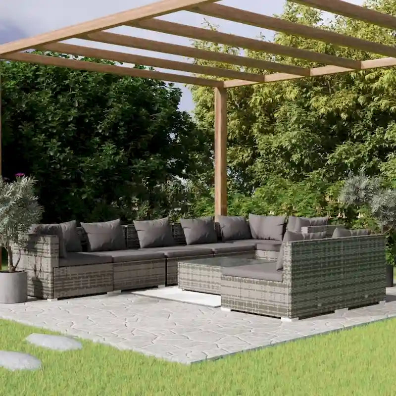vidaXL Patio Lounge Set Outdoor Sectional Sofa Set Table Garden Poly Rattan - 27.6  x 27.6  x 23.8