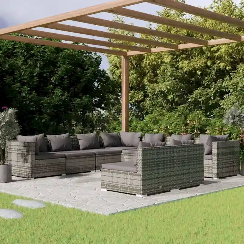 vidaXL Patio Lounge Set Outdoor Sectional Sofa Set Table Garden Poly Rattan - 27.6  x 27.6  x 23.8