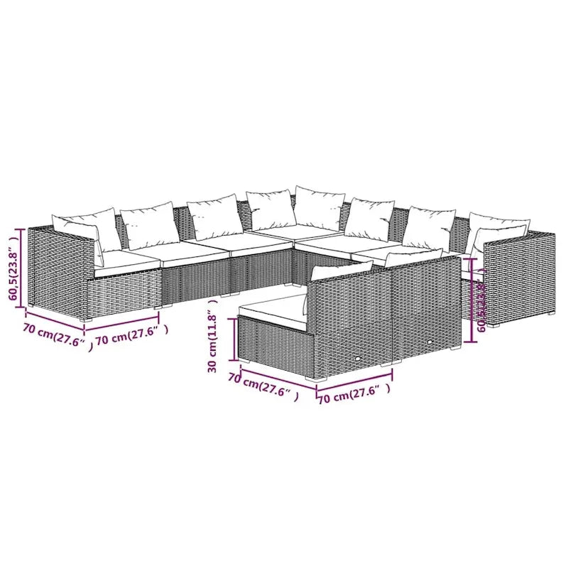 vidaXL Patio Lounge Set Outdoor Sectional Sofa Set Table Garden Poly Rattan - 27.6  x 27.6  x 23.8