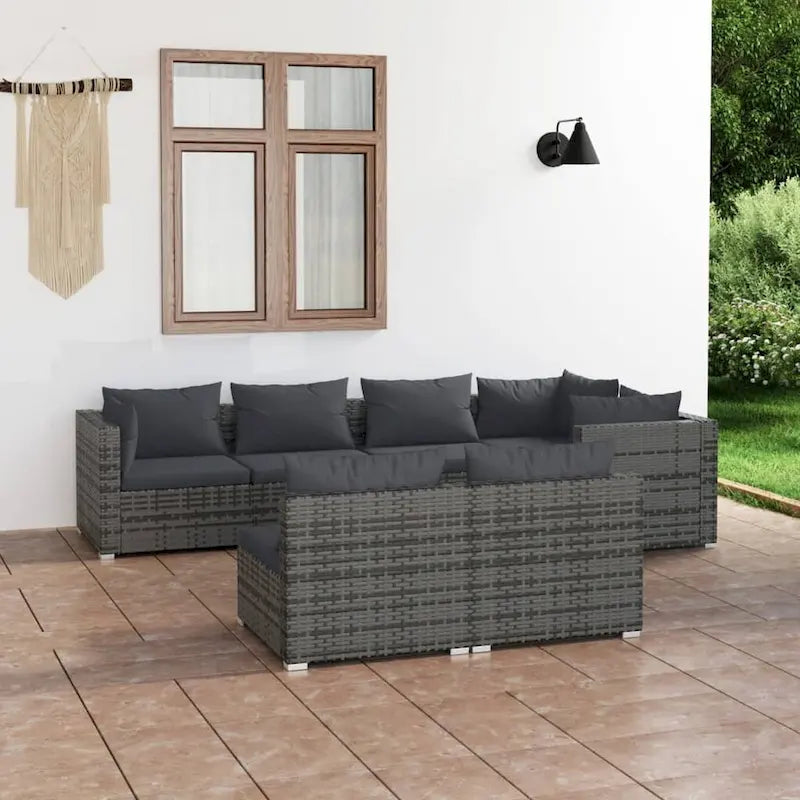 vidaXL Patio Lounge Set Outdoor Sectional Sofa Set Table Garden Poly Rattan - 27.6  x 27.6  x 23.8