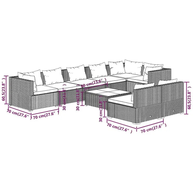 vidaXL Patio Lounge Set Outdoor Sectional Sofa Set Table Garden Poly Rattan - 27.6  x 27.6  x 23.8