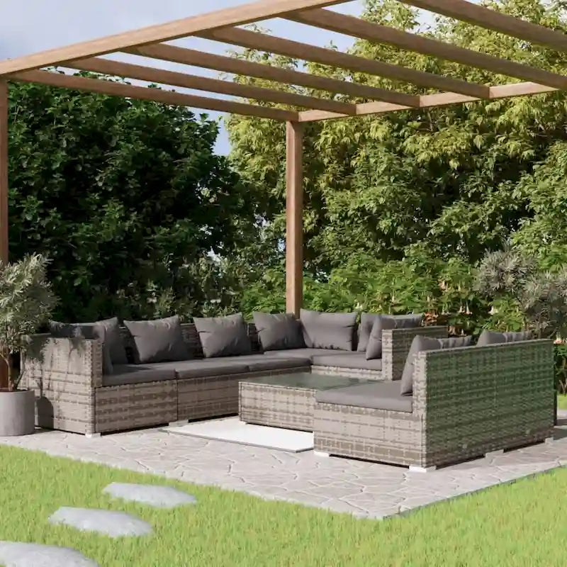 vidaXL Patio Lounge Set Outdoor Sectional Sofa Set Table Garden Poly Rattan - 27.6  x 27.6  x 23.8