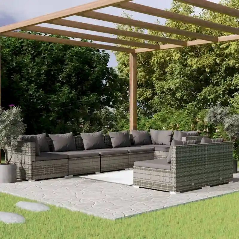 vidaXL Patio Lounge Set Outdoor Sectional Sofa Set Table Garden Poly Rattan - 27.6  x 27.6  x 23.8