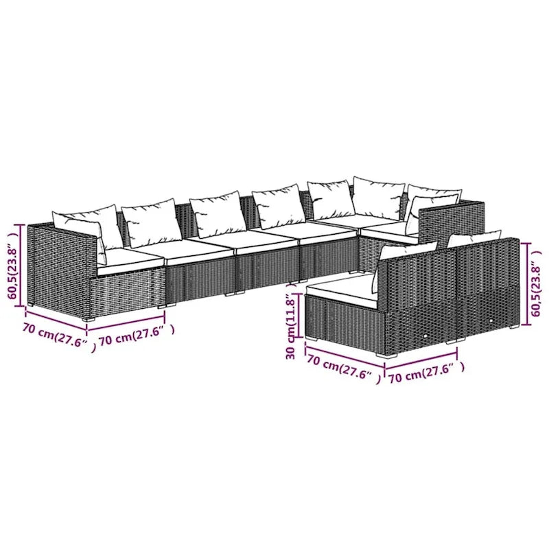 vidaXL Patio Lounge Set Outdoor Sectional Sofa Set Table Garden Poly Rattan - 27.6  x 27.6  x 23.8