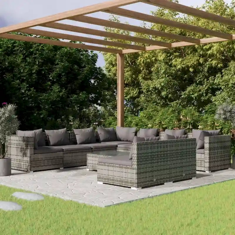 vidaXL Patio Lounge Set Outdoor Sectional Sofa Set Table Garden Poly Rattan - 27.6  x 27.6  x 23.8