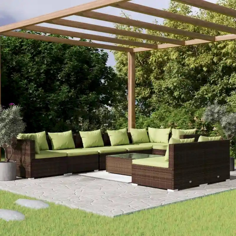 vidaXL Patio Lounge Set with Cushions Brown Poly Rattan - 27.6  x 27.6  x 24  - 27.6  x 27.6  x 24