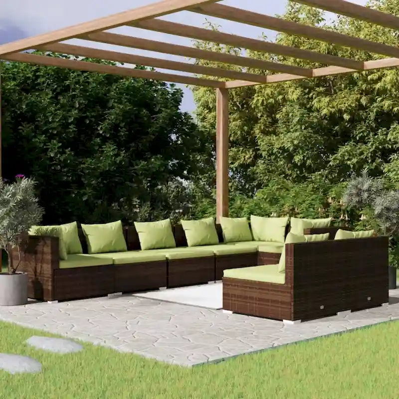 vidaXL Patio Lounge Set with Cushions Brown Poly Rattan - 27.6  x 27.6  x 24  - 27.6  x 27.6  x 24