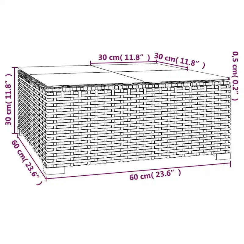 vidaXL Patio Lounge Set with Cushions Brown Poly Rattan - 27.6  x 27.6  x 24  - 27.6  x 27.6  x 24