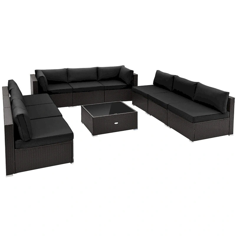 10 Piece Outdoor Wicker Conversation Set with Seat and Back Cushions - 29  x 25  x 25 