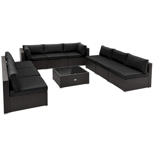 10 Piece Outdoor Wicker Conversation Set with Seat and Back Cushions - 29  x 25  x 25 