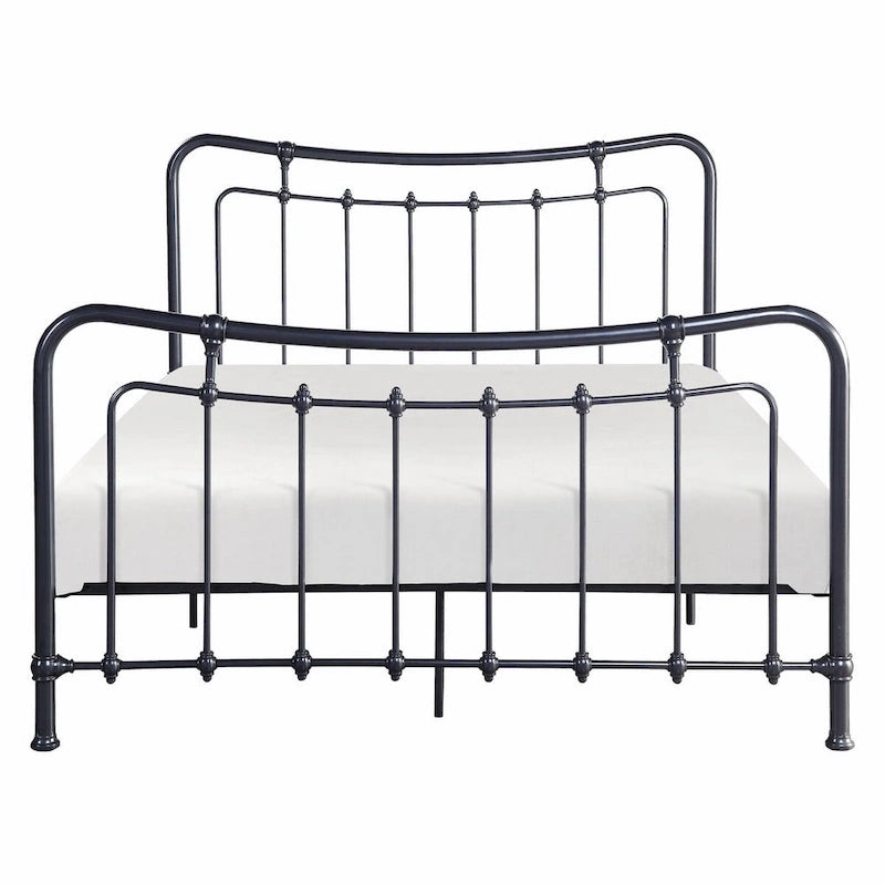 Full Size Metal Spindle Bed Frame – Gray, Traditional Style