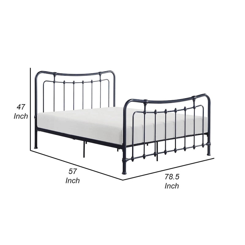 Full Size Metal Spindle Bed Frame – Gray, Traditional Style