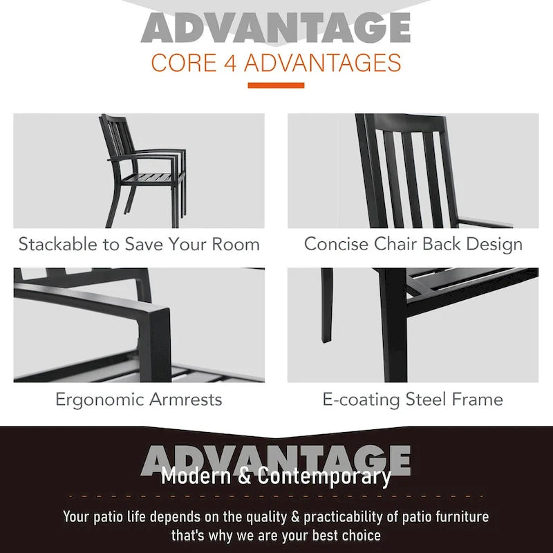 MAISON ARTS Faux Wood/ Steel 7-piece Patio Dining Set with 6 Stackable Chairs