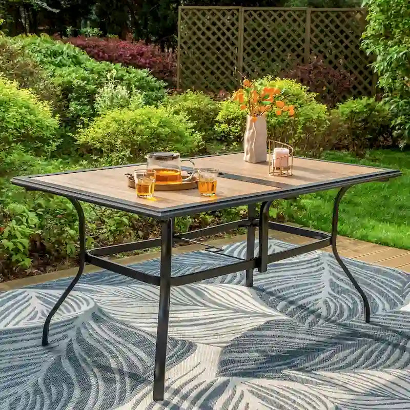 MAISON ARTS Faux Wood/ Steel 7-piece Patio Dining Set with 6 Stackable Chairs