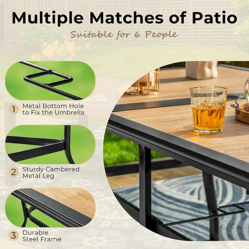 MAISON ARTS Faux Wood/ Steel 7-piece Patio Dining Set with 6 Stackable Chairs