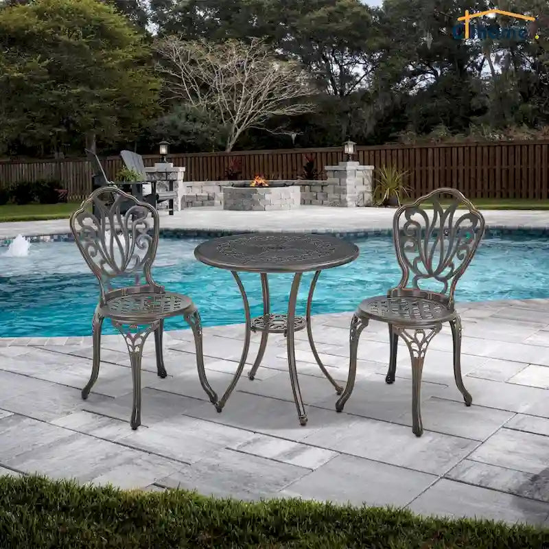 3-Piece Cast Aluminum Bistro Table and Chairs Set