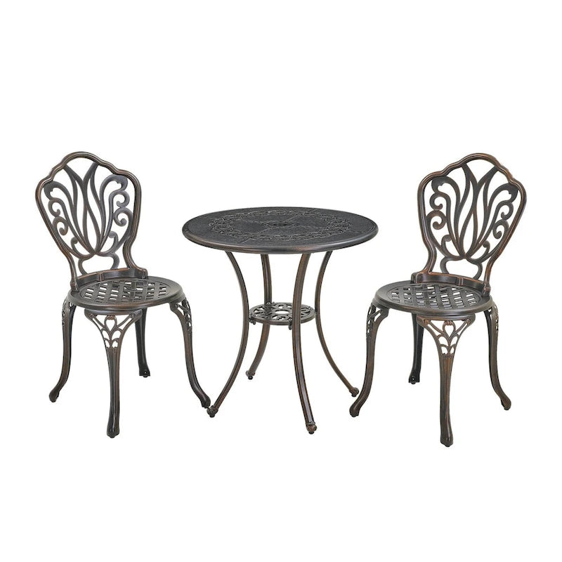 3-Piece Cast Aluminum Bistro Table and Chairs Set
