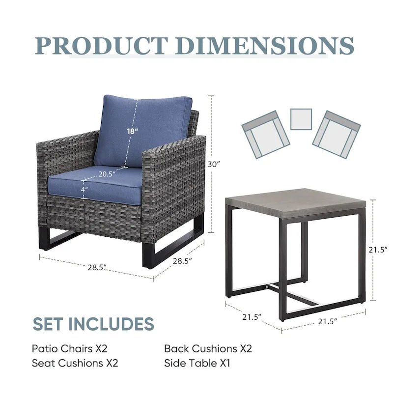 Patio Oversize Patio Chairs Set of 3 - Grey