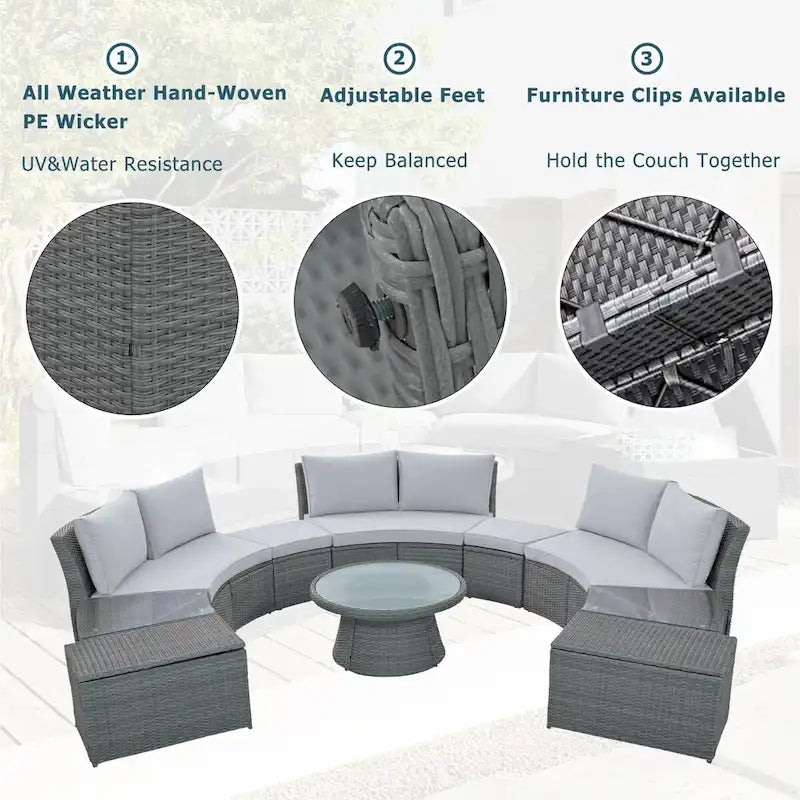 10-Piece Outdoor Rattan Sofa Set with Loveseats, Side Tables, Ottomans, and Storage Boxes, PE Wicker Patio Furniture Set