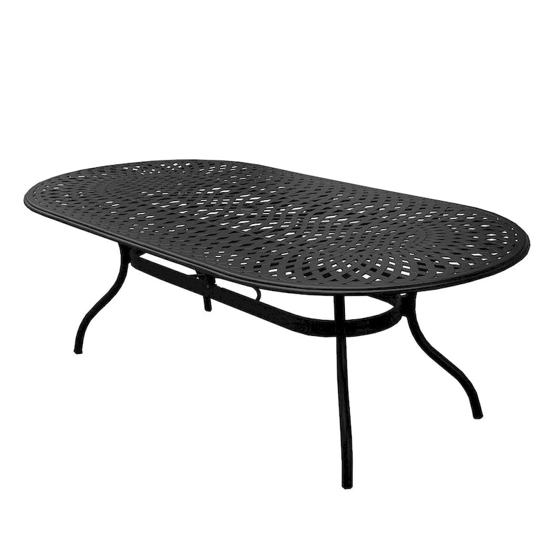 Modern Outdoor Mesh Lattice Aluminum 95-in Large Oval Patio Dining Set with Eight Arm Chairs - N/A