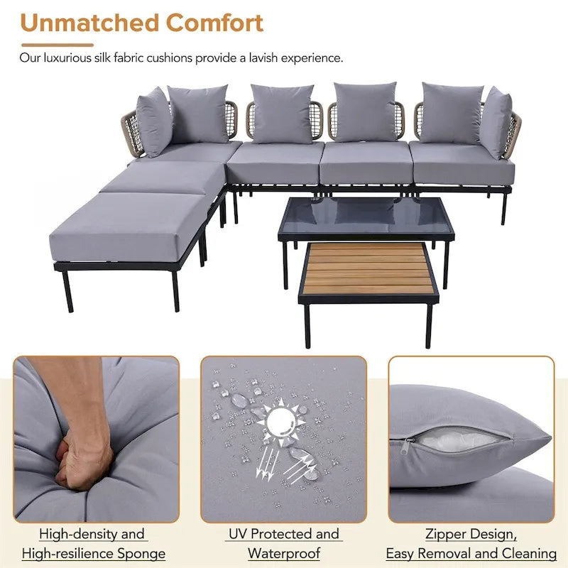 8-Piece Patio Sectional Sofa Set with Coffee Table